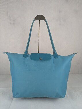 Authentic Longchamp Le Pliage Nylon Leather Shoulder Bag Blue Made in France.